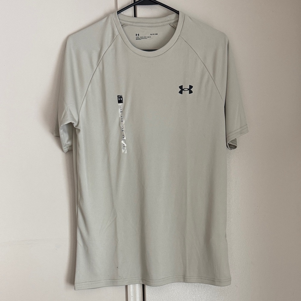 Under Armour Men's Large Loose Fit S/S Shirt Tan Cotton Blend SEE DESCRIPTION